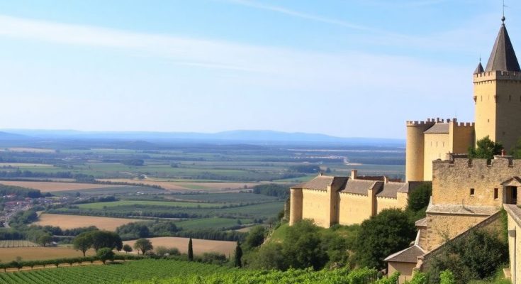 Forteresse médiévale de Carcassonne avec paysages environnants.