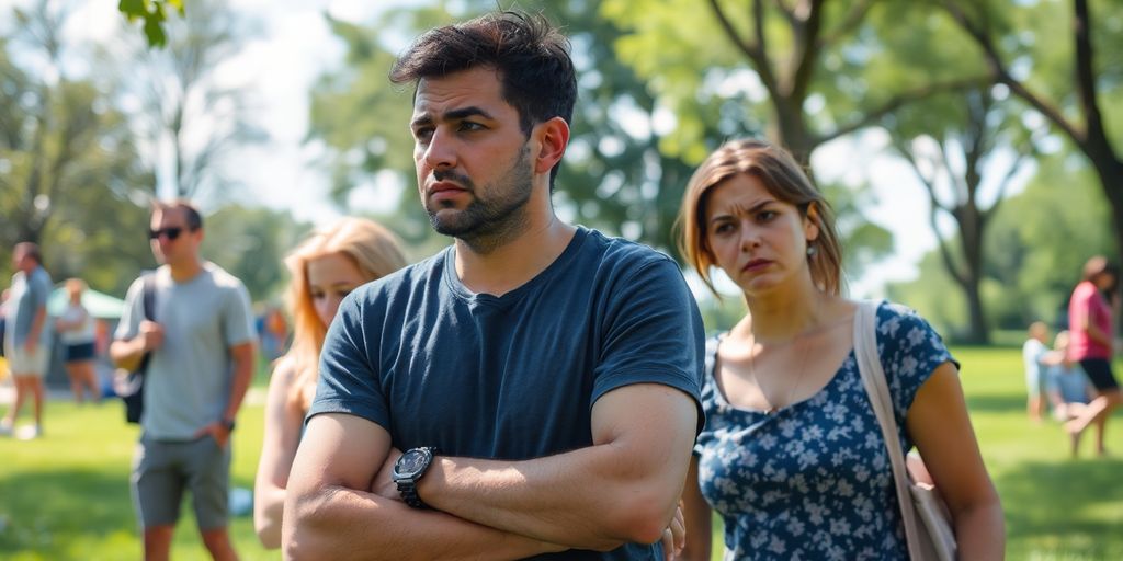 Personnes préoccupées dans un parc en été.