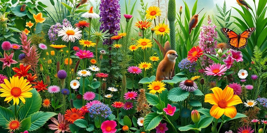 Biodiversité florale et faunique dans un écosystème sain.