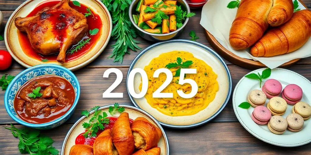 Dishes français variés sur une table rustique.