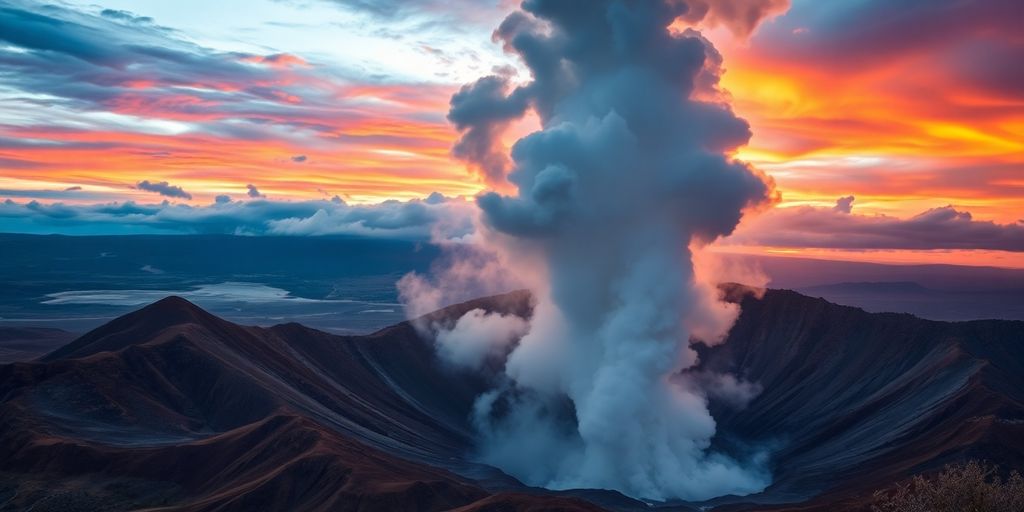 Image du volcan Yellowstone avec de la fumée et des cendres.