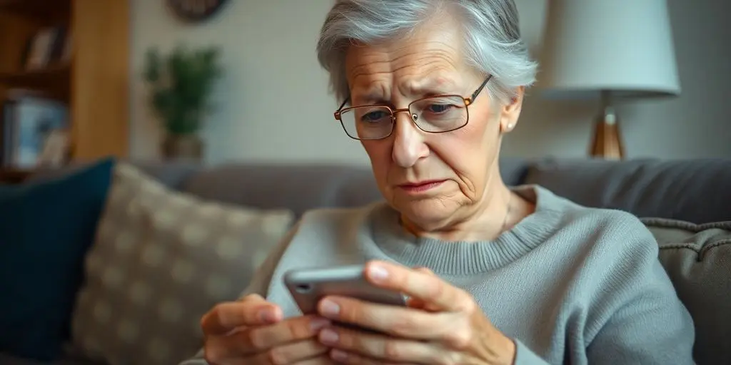 Person âgée préoccupée par des appels frauduleux.