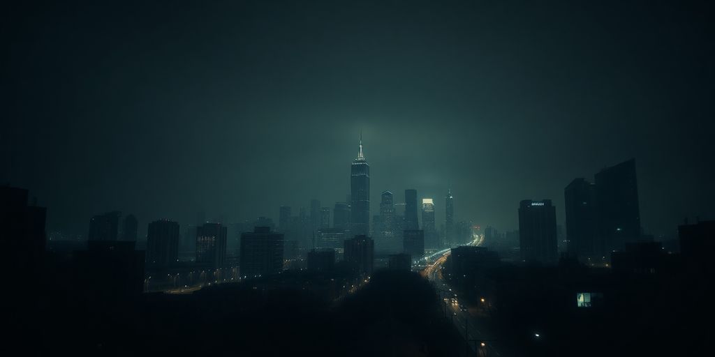 Ville dans l'obscurité à cause d'une panne d'électricité.