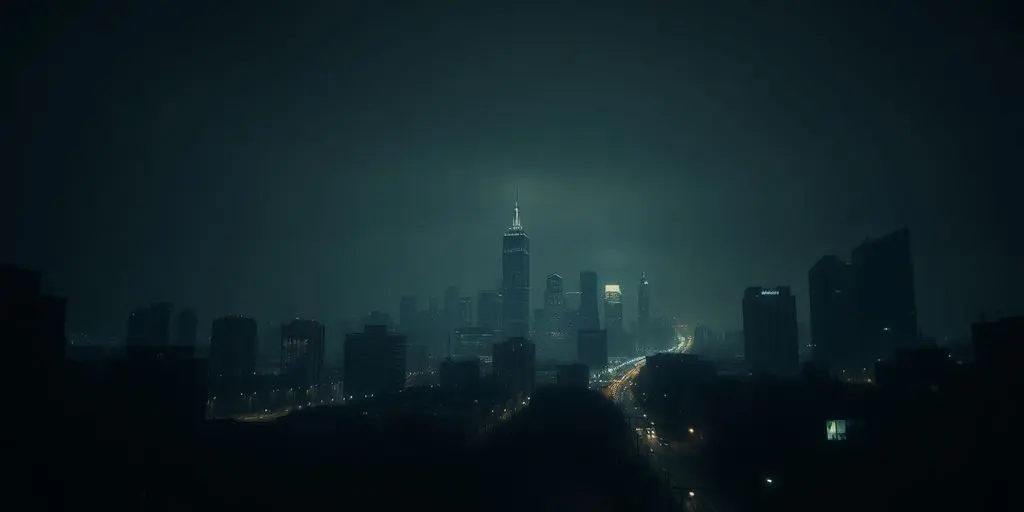 Ville dans l'obscurité à cause d'une panne d'électricité.