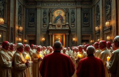 Cardinaux au Vatican avant le conclave papal.