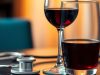 Verre de vin et stéthoscope sur une table.