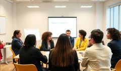 Groupe divers de demandeurs d'emploi dans un atelier.