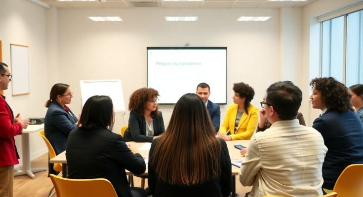Groupe divers de demandeurs d'emploi dans un atelier.