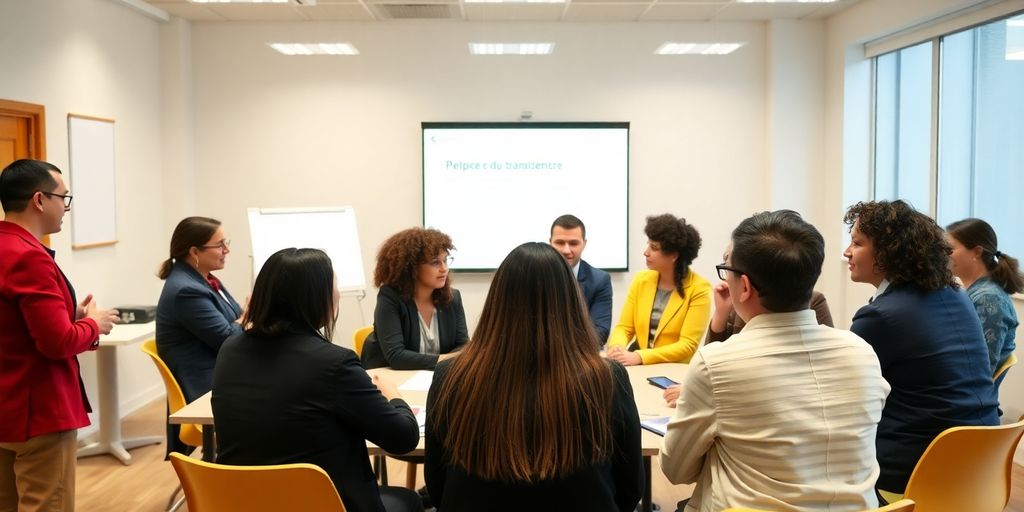 Groupe divers de demandeurs d'emploi dans un atelier.