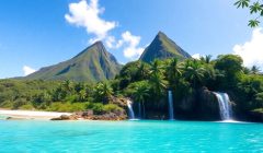 Paysage r eunionnais avec cascades et montagnes