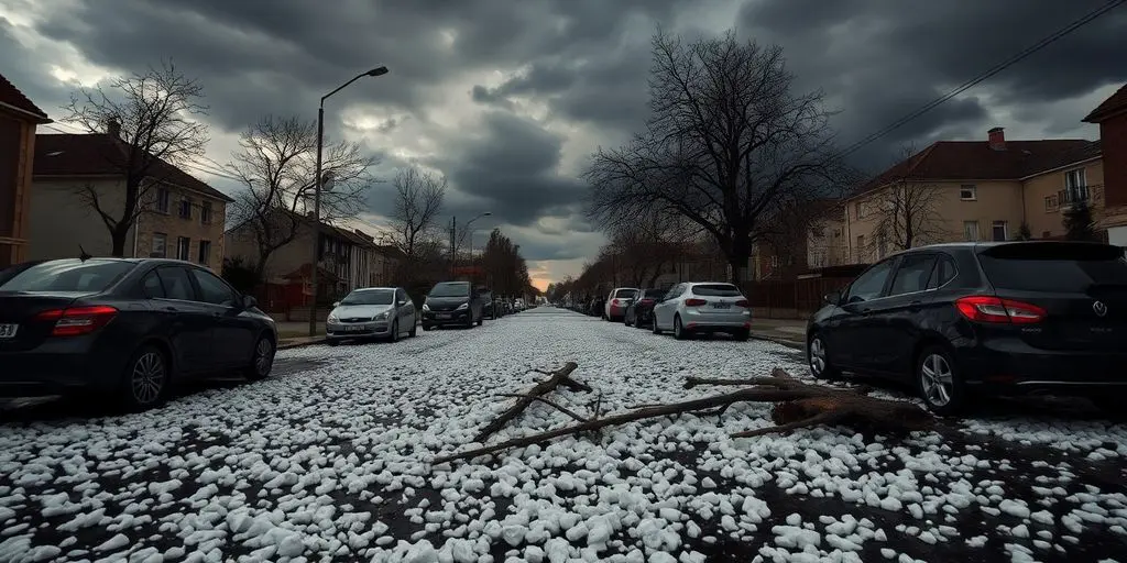 Des grêlons sur une rue endommagée de Tarbes