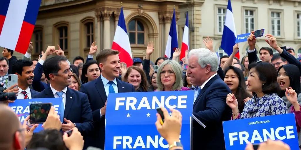 Scène de campagne électorale en France avec des candidats.