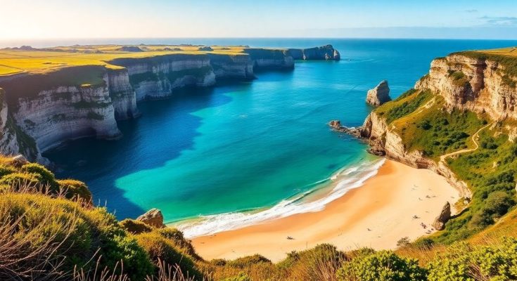 Vue côtière des Côtes d’Armor, plages et falaises.