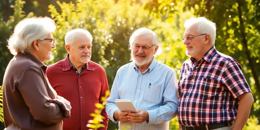 Groupe de retraités discutant de leurs plans de retraite.