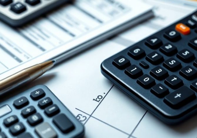 Calculatrice et documents financiers sur un bureau.
