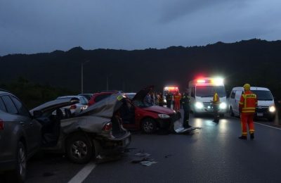 Accident de la route en Guadeloupe avec véhicules endommagés.