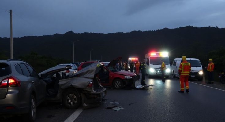 Accident de la route en Guadeloupe avec véhicules endommagés.