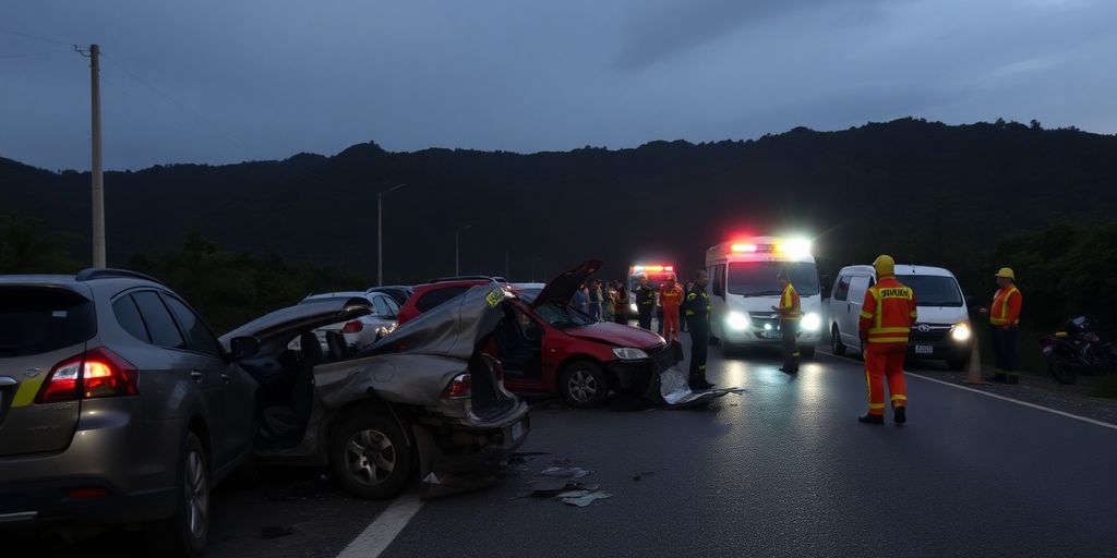 Accident de la route en Guadeloupe avec véhicules endommagés.