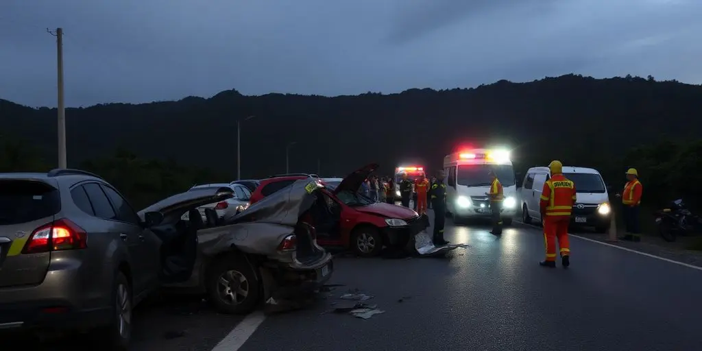 Accident de la route en Guadeloupe avec véhicules endommagés.