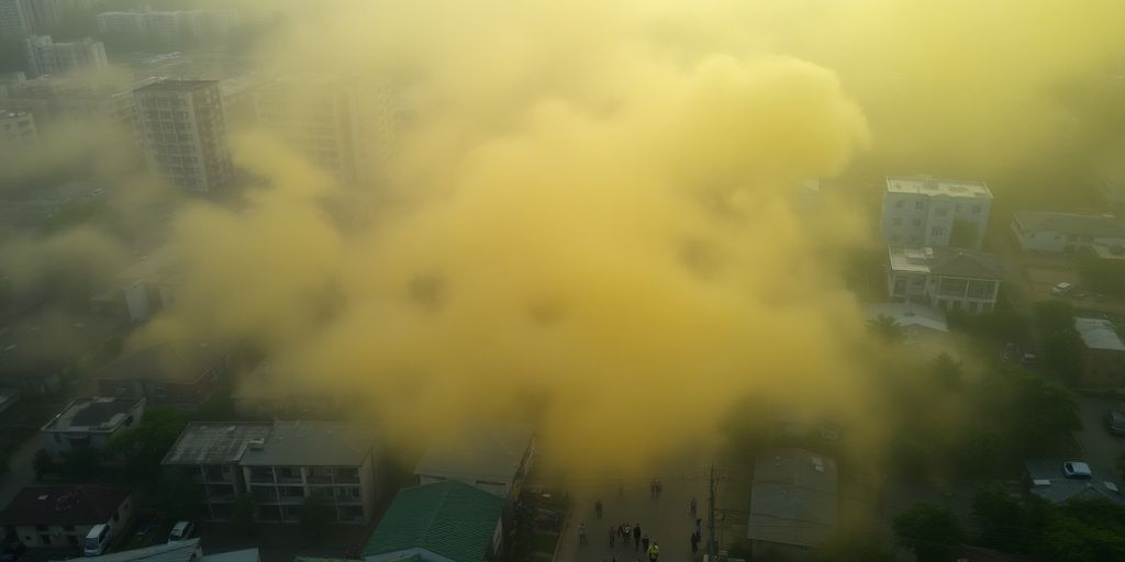Nuage toxique de chlore sur une ville évacuée.