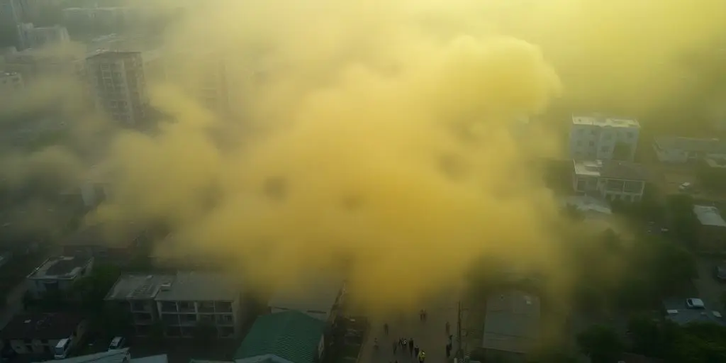 Nuage toxique de chlore sur une ville évacuée.