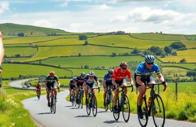 Cyclistes dans la campagne bretonne pendant la course.