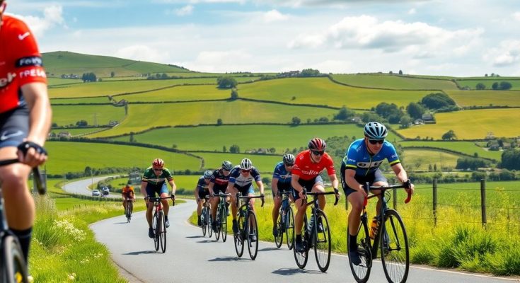 Cyclistes dans la campagne bretonne pendant la course.