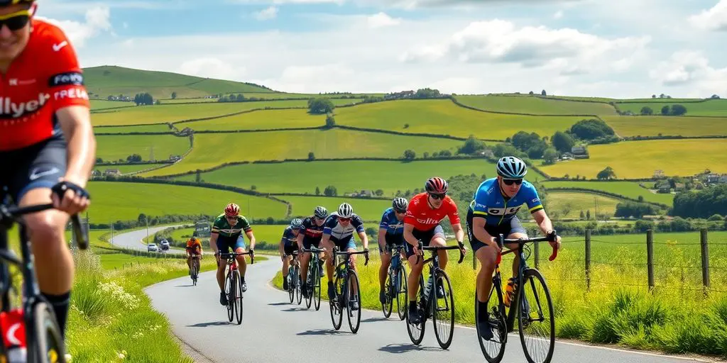 Cyclistes dans la campagne bretonne pendant la course.