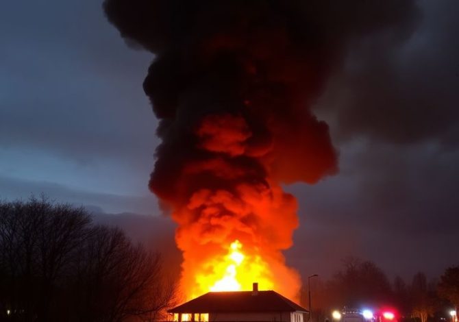 Un incendie avec un grand panache de fumée noire.