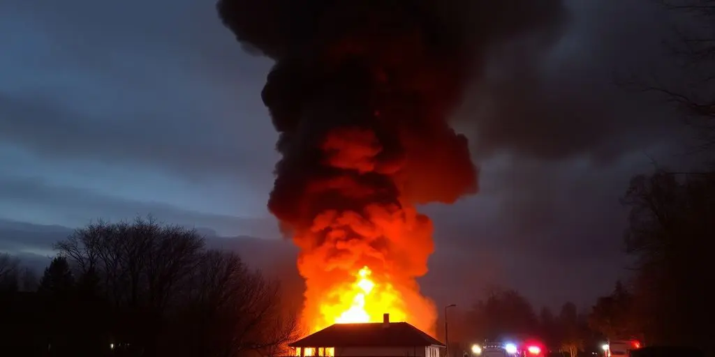 Un incendie avec un grand panache de fumée noire.