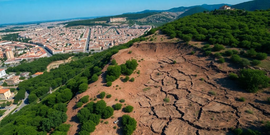 Vue d'Avignon avec des fissures dans le sol.