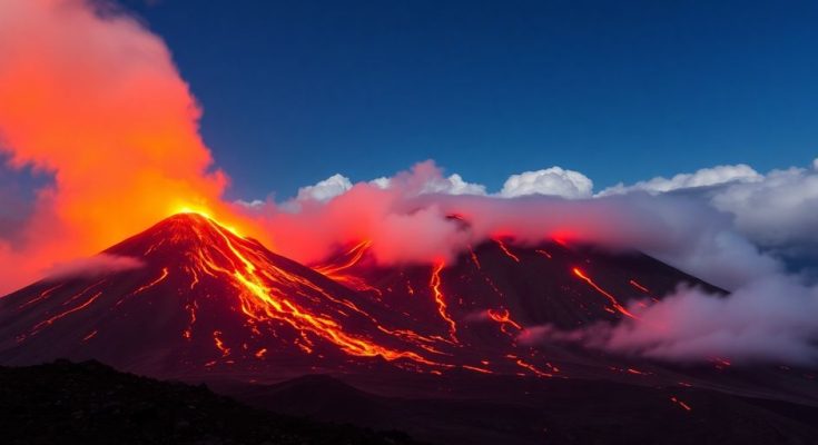 Éruption explosive de l'Etna illuminant le ciel nocturne.