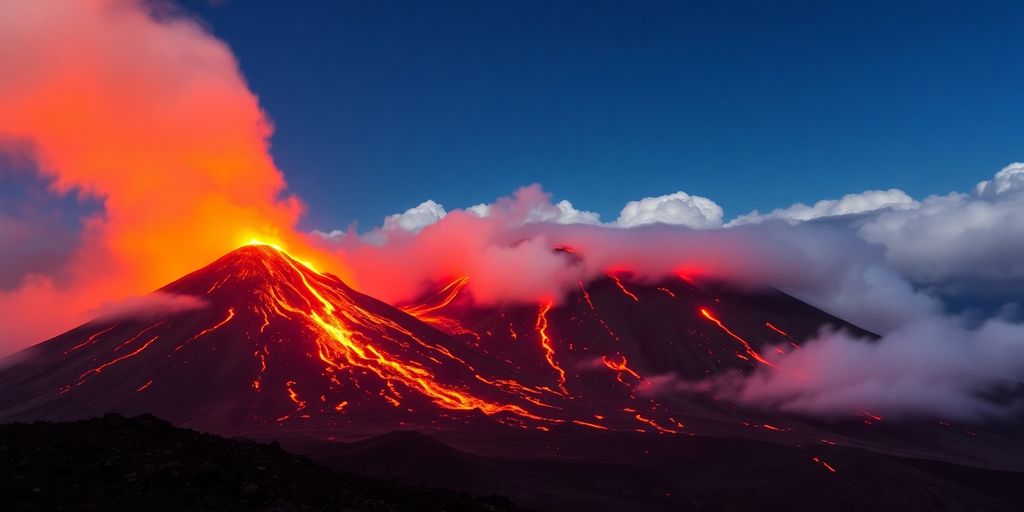 Éruption explosive de l'Etna illuminant le ciel nocturne.