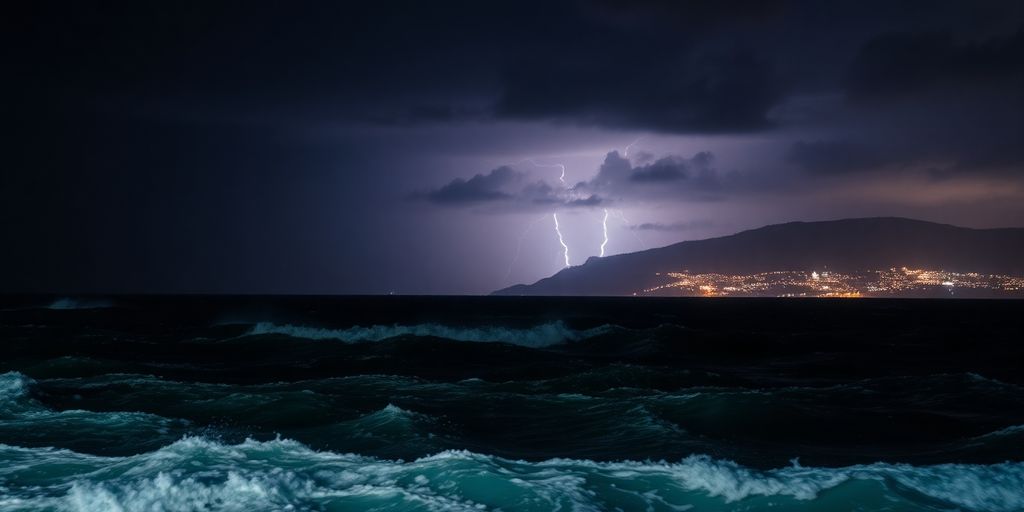 Ciel orageux au large de la Grèce après un séisme.