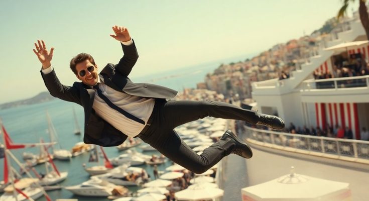Scène d'action intense de 'Mission Impossible' à Cannes.