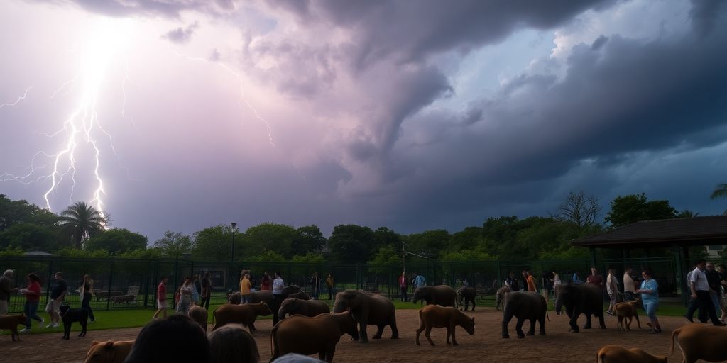 Foudre frappant le zoo de La Barben, animaux alarmés.