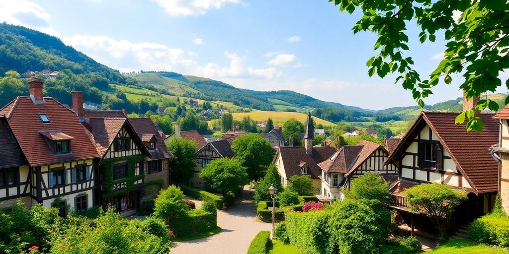 Un village pittoresque en Moselle avec maisons à colombages.