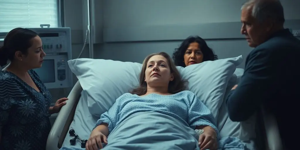 Femme en état de mort cérébrale dans un lit d'hôpital.