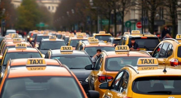 Taxis en grève provoquant des embouteillages en France.