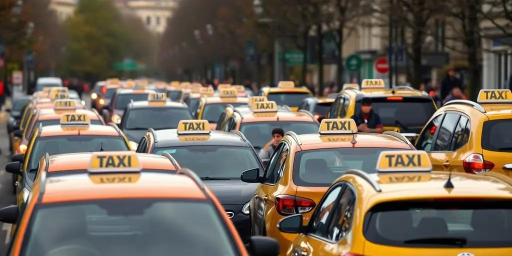 Taxis en grève provoquant des embouteillages en France.