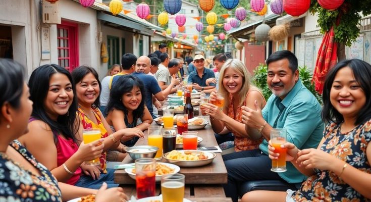 Groupe de voisins réunis, partageant un moment convivial.