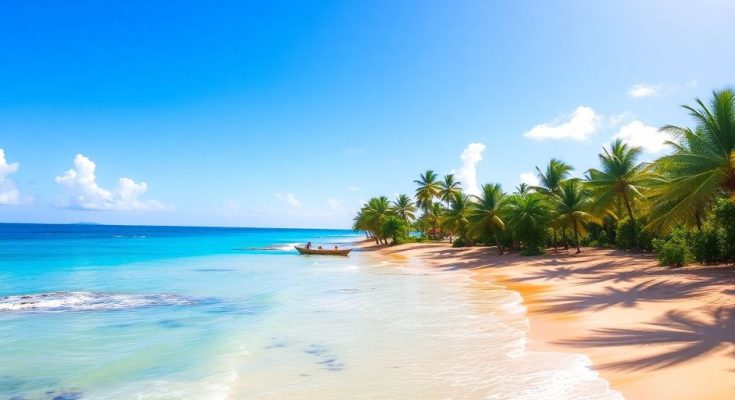 Plage de Martinique avec sable doré et eaux turquoise.