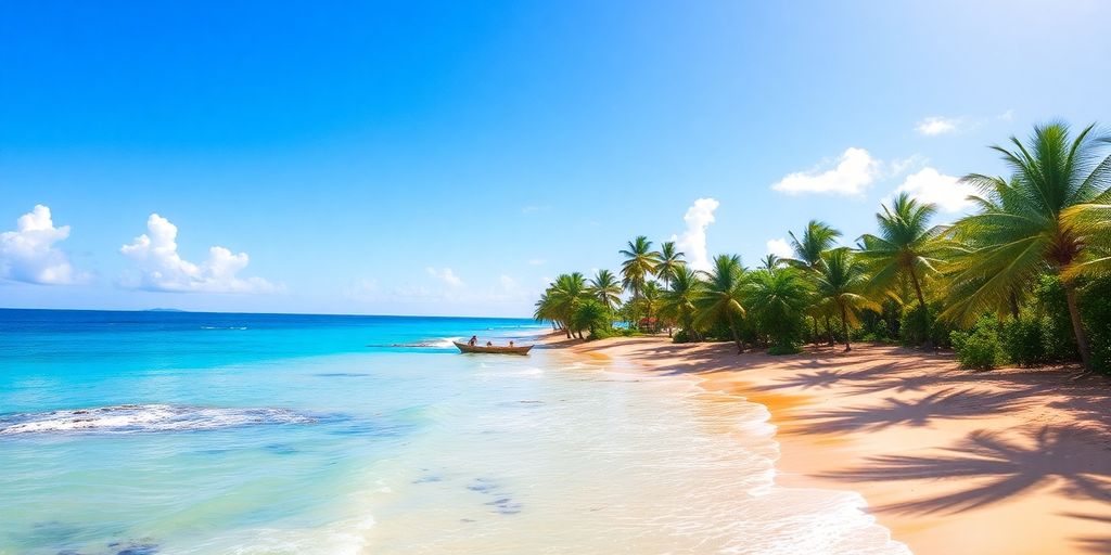 Plage de Martinique avec sable doré et eaux turquoise.
