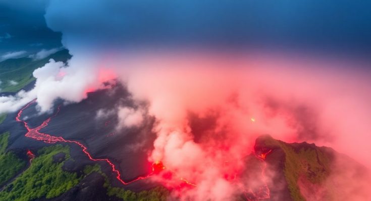 Éruption du volcan Kilauea avec lave et fumée.