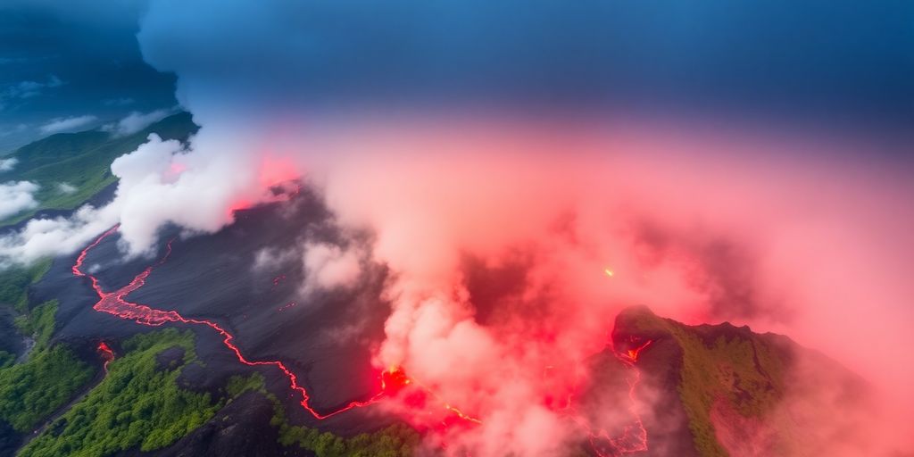 Éruption du volcan Kilauea avec lave et fumée.