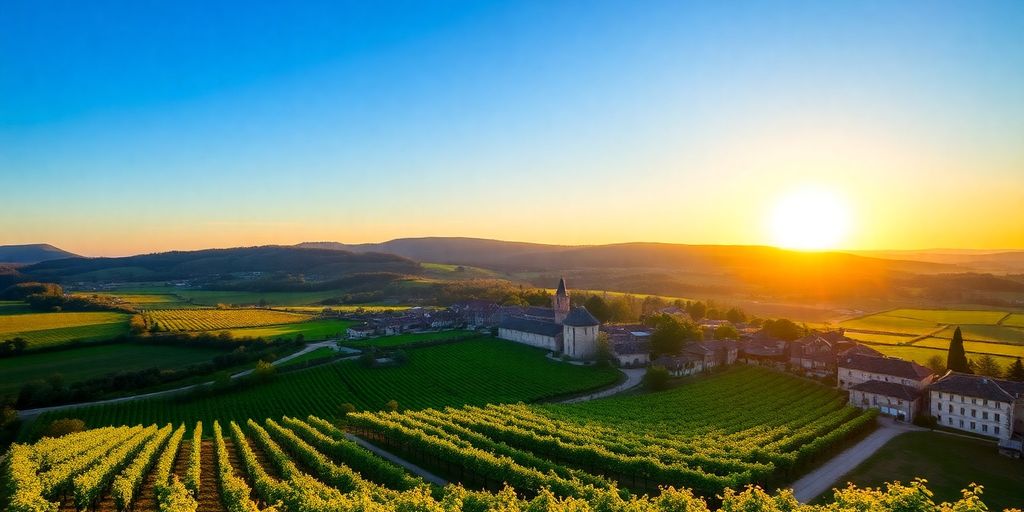 Paysage du Gers avec collines, vignobles et villages charmants.