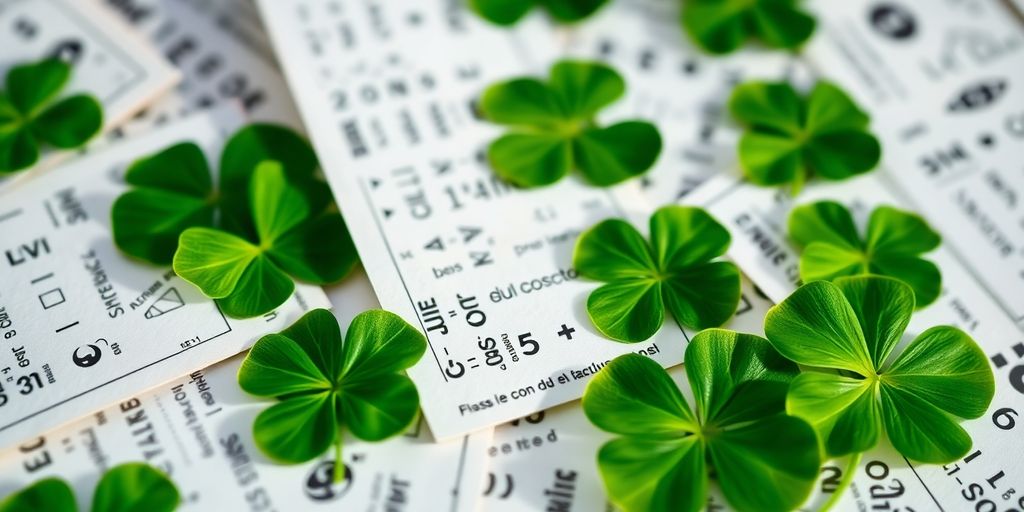 Billets de loterie et trèfles à quatre feuilles