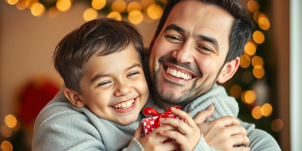 Un père et son enfant souriants et heureux