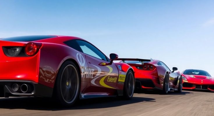 Voitures de course Cadillac, Ferrari, Toyota en action.