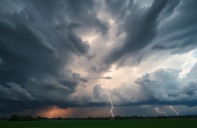 Ciel orageux menaçant sur campagne française